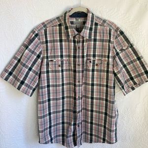 Carhartt Shirt Button Down Cotton Short Sleeve Plaid Shirt Size Large